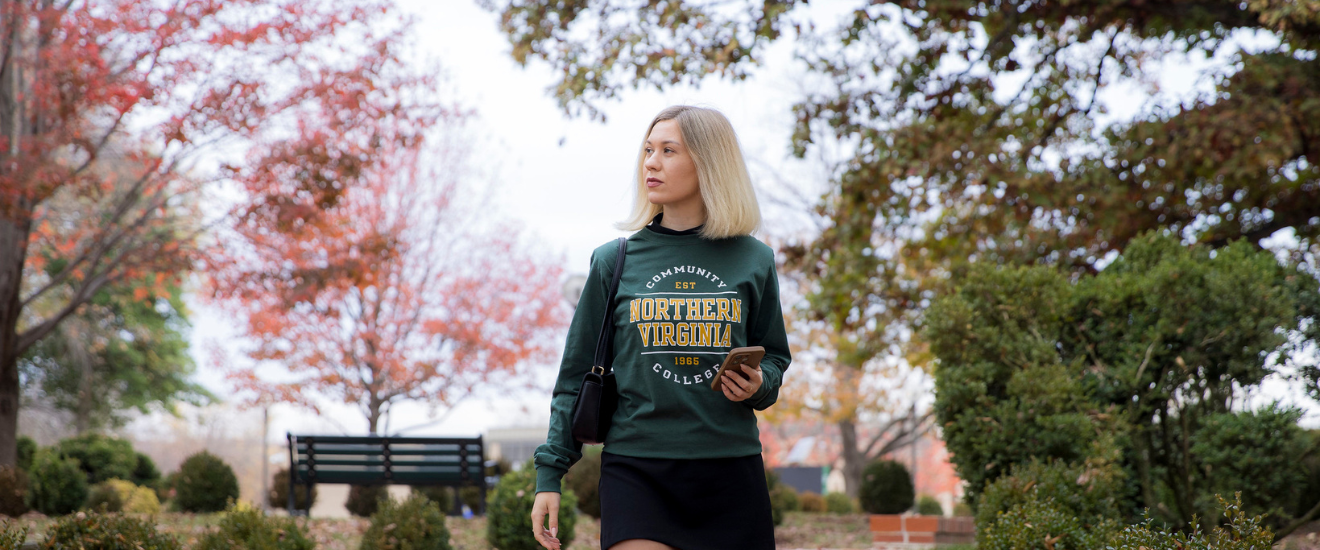 student walking on campus