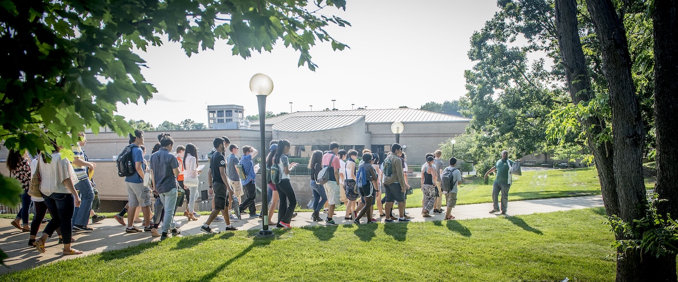 students walking on campus