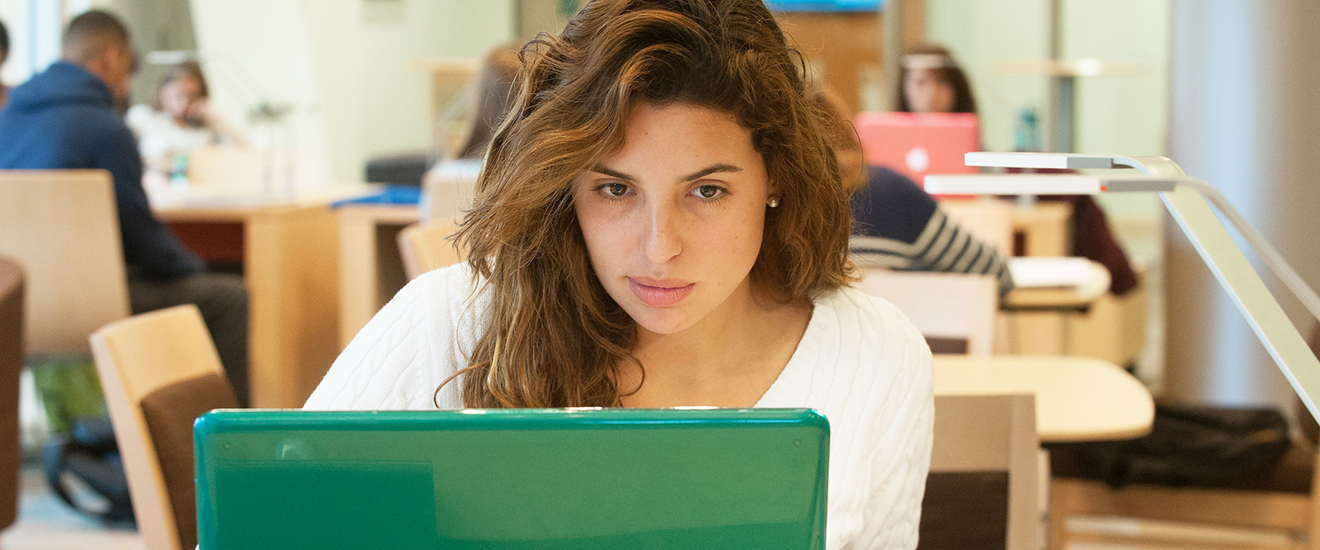 a student sitting at a computer