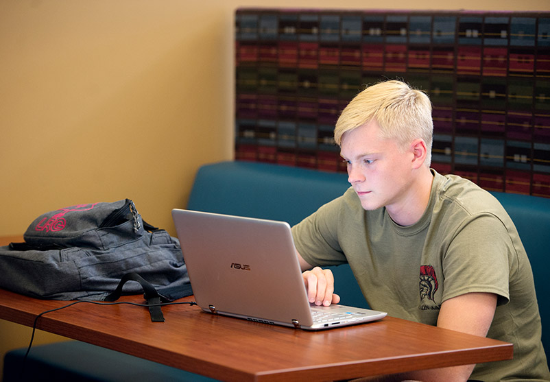 A student sitting at a laptop