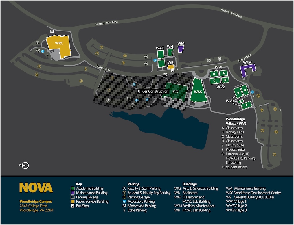 A map of NOVA's Woodbridge campus