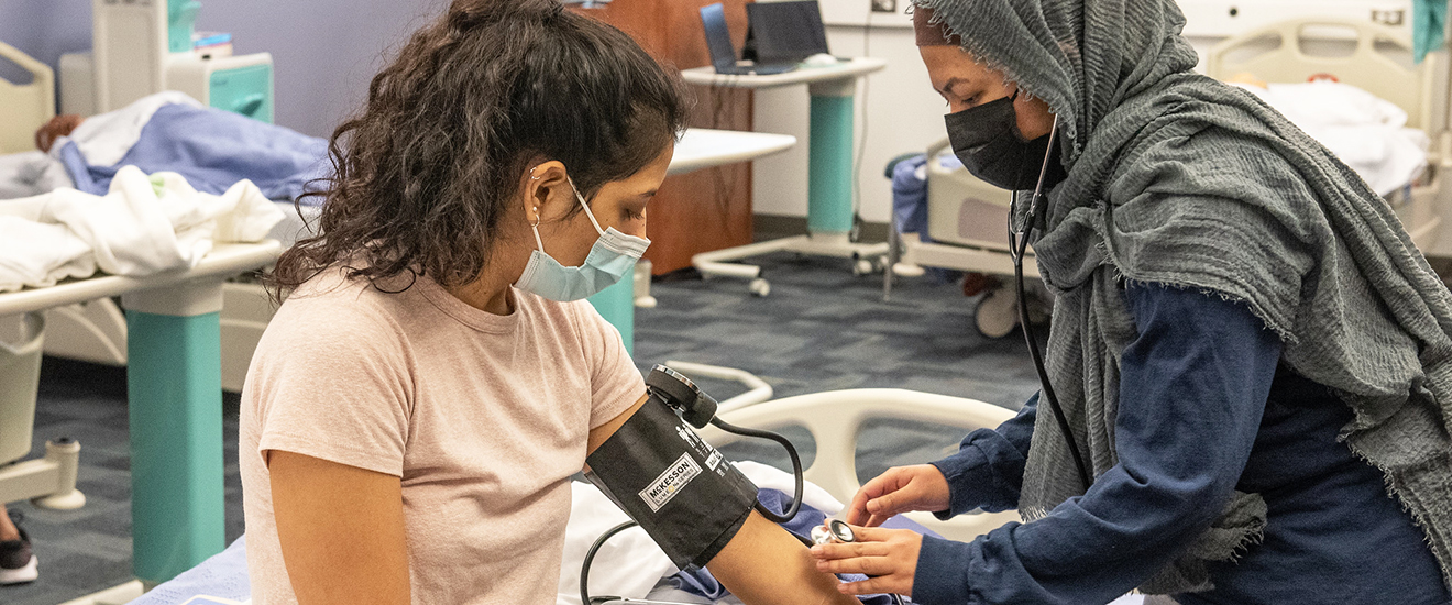 Students working with medical equipment