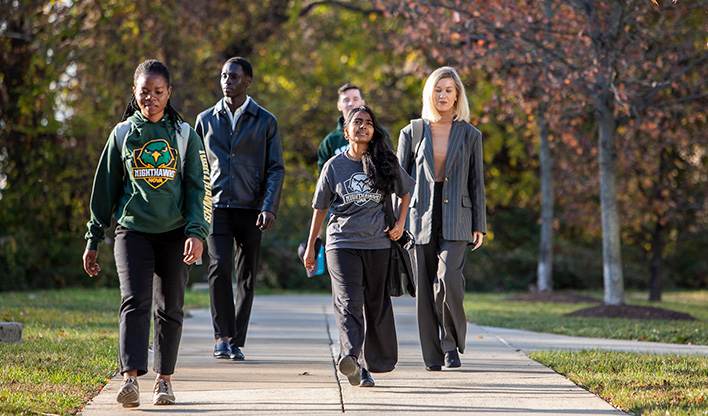 Students walking on campus