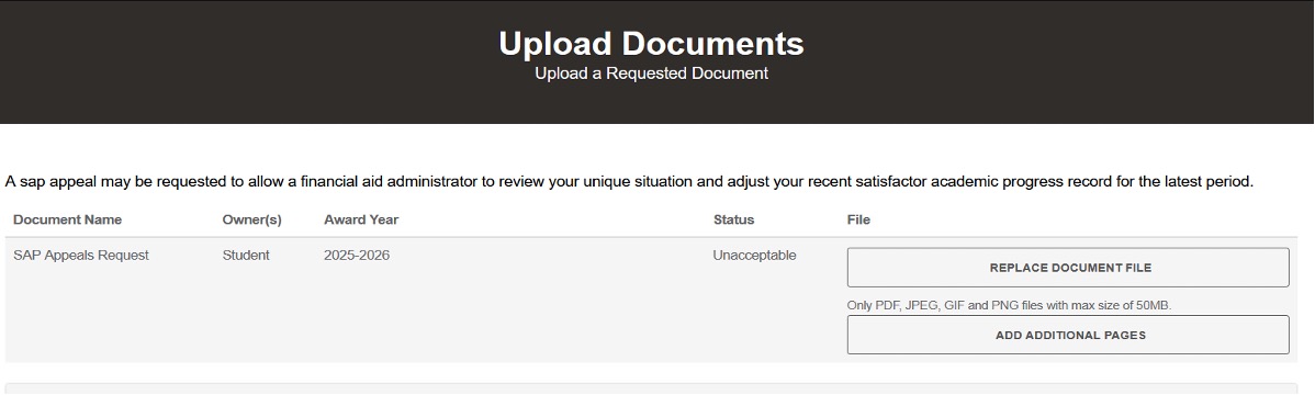 additional document screen