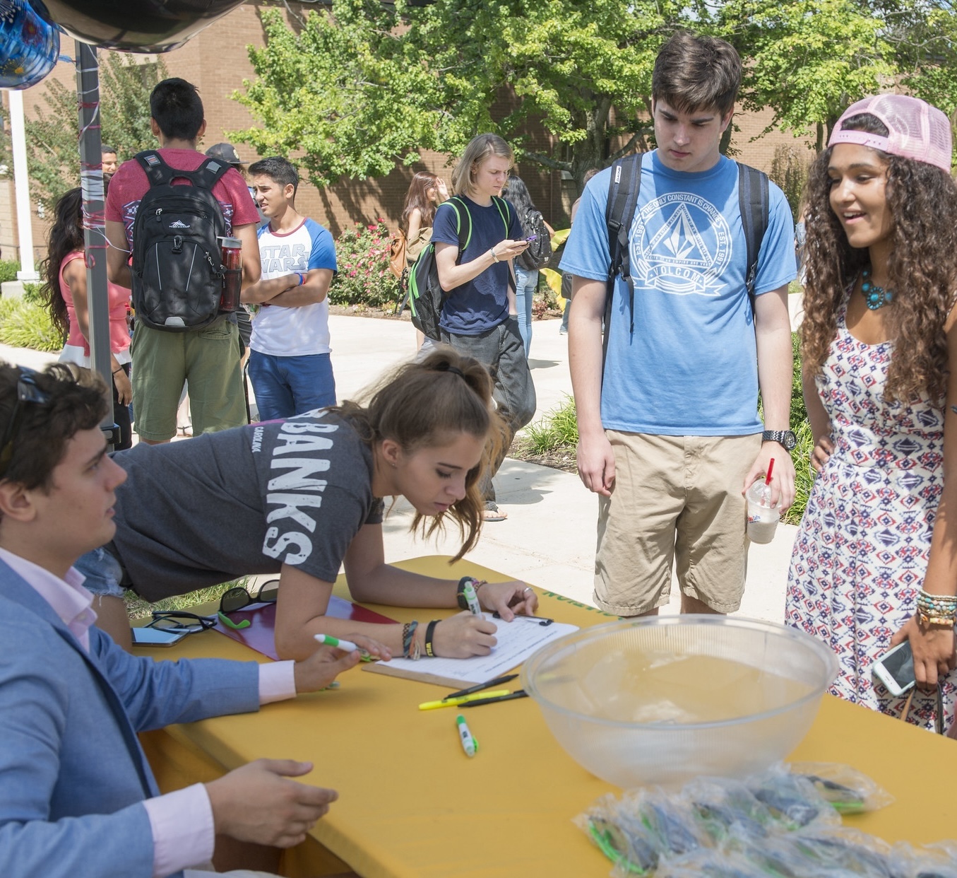 students around a table