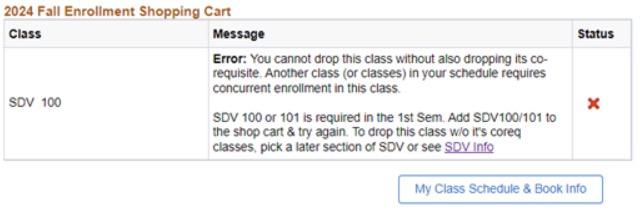error message that pops up when dropping sdv 100
